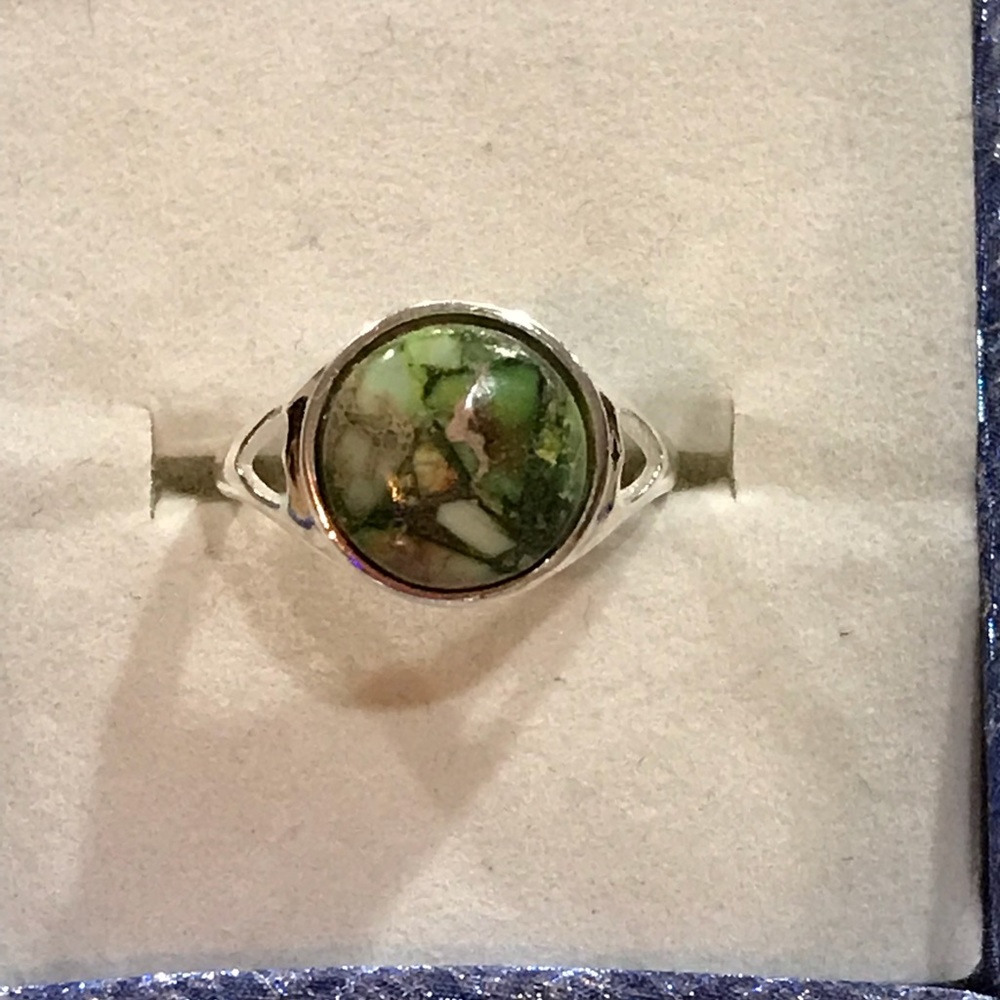 Green Copper Turquoise Silver Ring - image 1